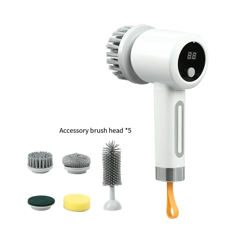 Electric Cleaning Brush Spin Scrubber with 5 Brushes Kitchen USB Rechargeable Handheld Electric Rotary Scrubber Cleaning Tool