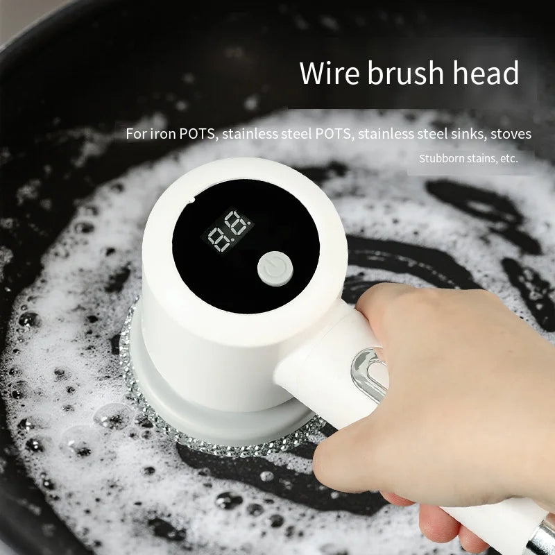 Electric Cleaning Brush Spin Scrubber with 5 Brushes Kitchen USB Rechargeable Handheld Electric Rotary Scrubber Cleaning Tool