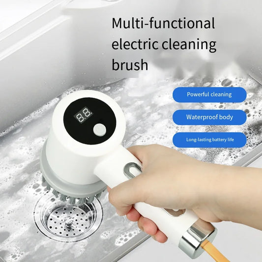 Electric Cleaning Brush Spin Scrubber with 5 Brushes Kitchen USB Rechargeable Handheld Electric Rotary Scrubber Cleaning Tool